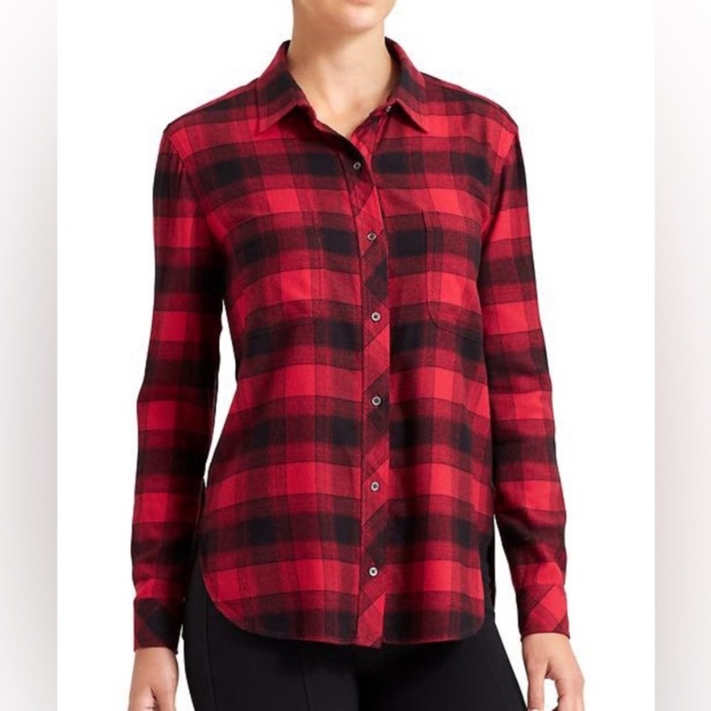 🎀 5/$20 🎀 Athleta Flannel Lumberjill button down shirt red black plaid size XS